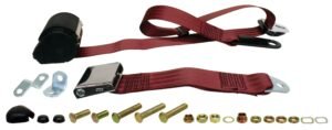 Front Seat Belt 3 Point Inertia with Chrome Buckle, Burgundy Front Seat Belt 3 Point Inertia with Chrome Buckle, Burgundy