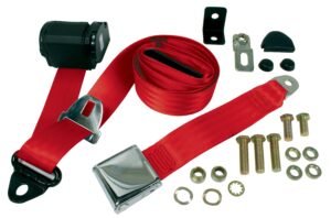 Front Seat Belt 3 Point Inertia with Chrome Buckle, Red Front Seat Belt 3 Point Inertia with Chrome Buckle, Red