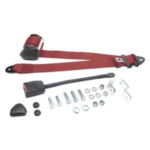 Front Seat Belt 3 Point Inertia with Modern Buckle, Burgundy Front Seat Belt 3 Point Inertia with Modern Buckle, Burgundy
