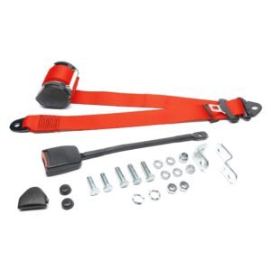 Front Seat Belt, 3-Point Inertia with Modern Buckle, Red Front Seat Belt, 3-Point Inertia with Modern Buckle, Red