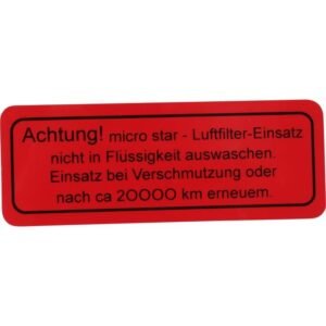 Sticker, Air Cleaner ''Achtung!'' Sticker, Air Cleaner ''Achtung!''