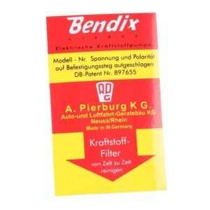 Sticker, ''Bendix'' on Fuel Pump Sticker, ''Bendix'' on Fuel Pump